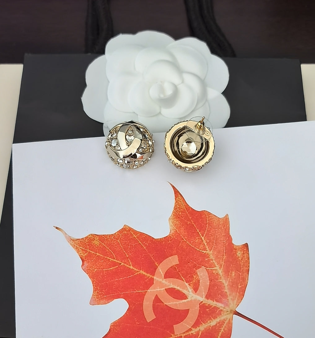 Signature Emblem Crystal-Accent Stud Earrings – Design 012 side detail