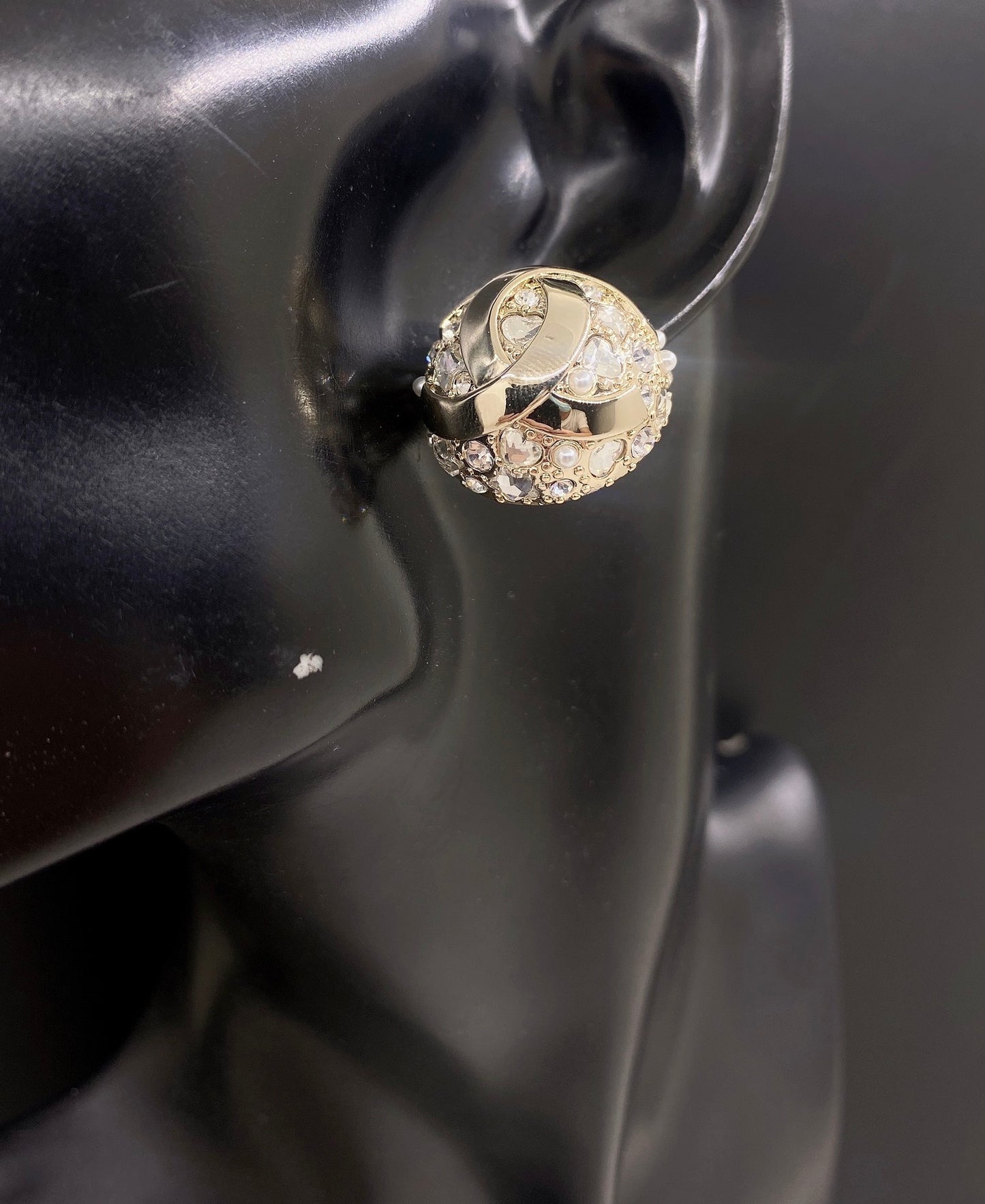 Signature Emblem Crystal-Accent Stud Earrings – Design 012 front product view