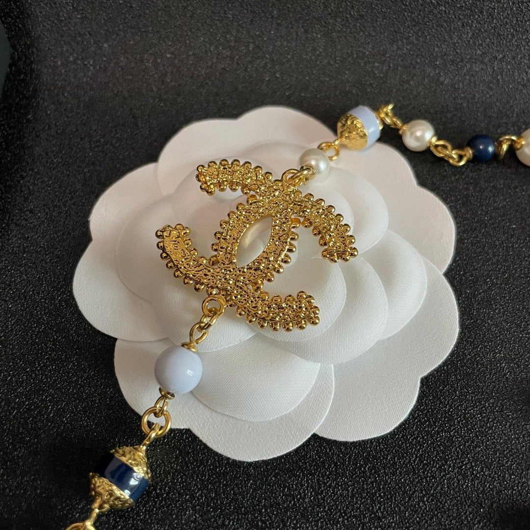 Double-C Emblem Pearl-Detail Pendant Necklace – Pearl Detail – Design 093 side detail
