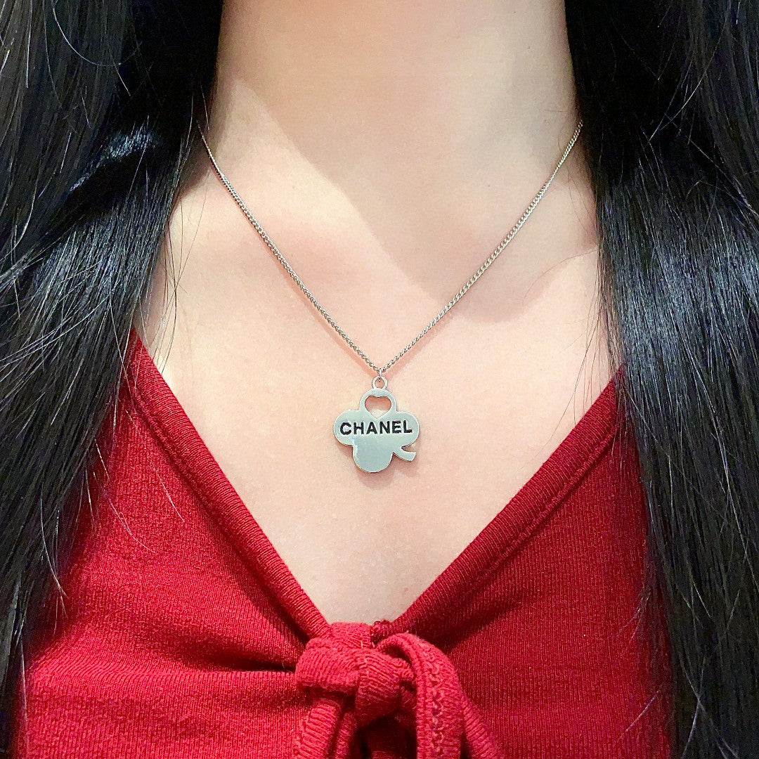 Camellia Pendant Necklace in Polished Metal-Tone – Camellia Detail – Design 024 detail view