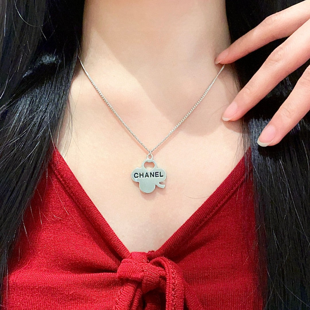 Camellia Pendant Necklace in Polished Metal-Tone – Camellia Detail – Design 024 main product view