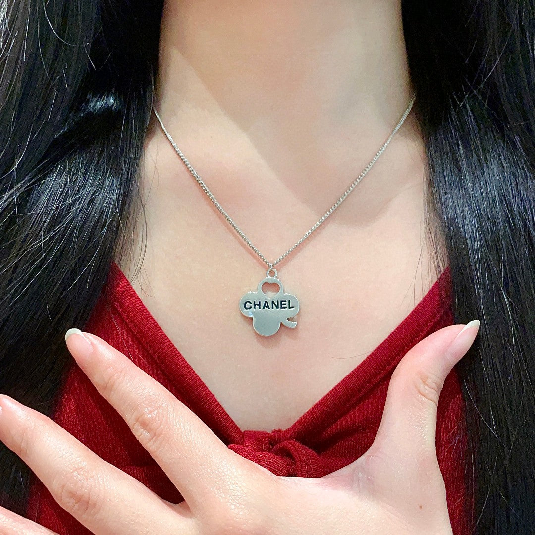 Camellia Pendant Necklace in Polished Metal-Tone – Camellia Detail – Design 024 front product view