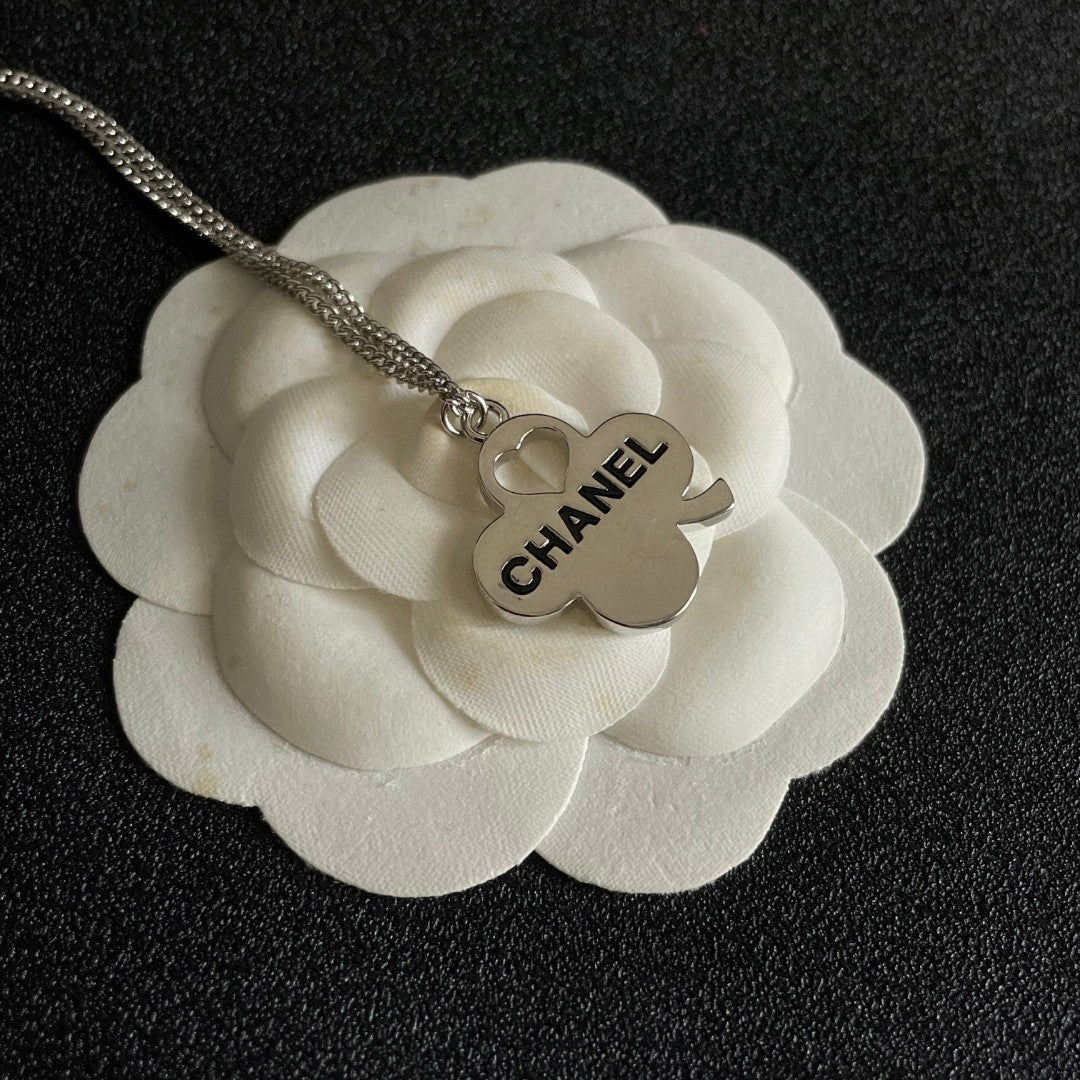 Camellia Pendant Necklace in Polished Metal-Tone – Camellia Detail – Design 024 front product view