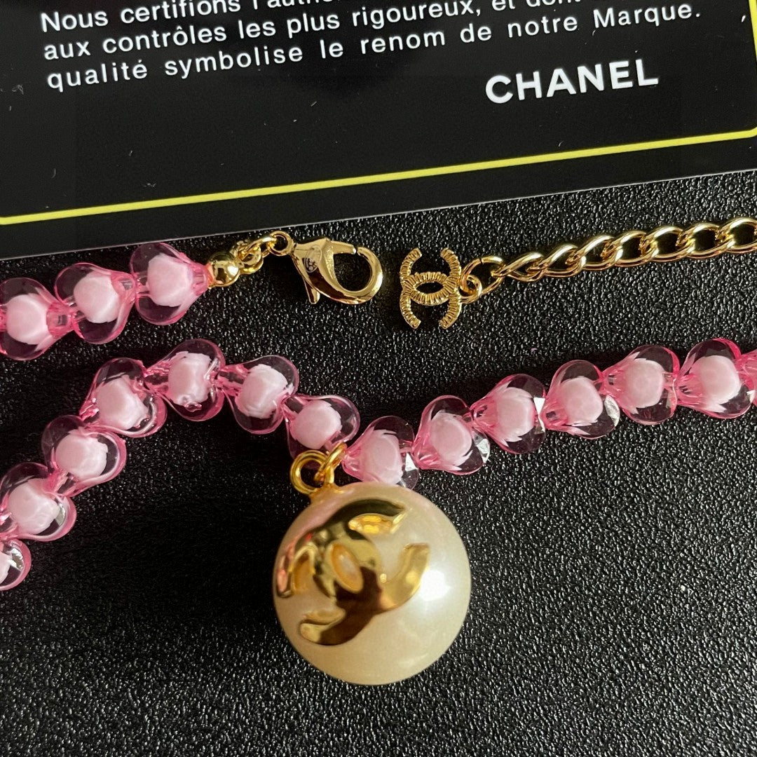 Double-C Emblem Pearl-Detail Pendant Necklace – Pearl Detail – Design 010 main product view