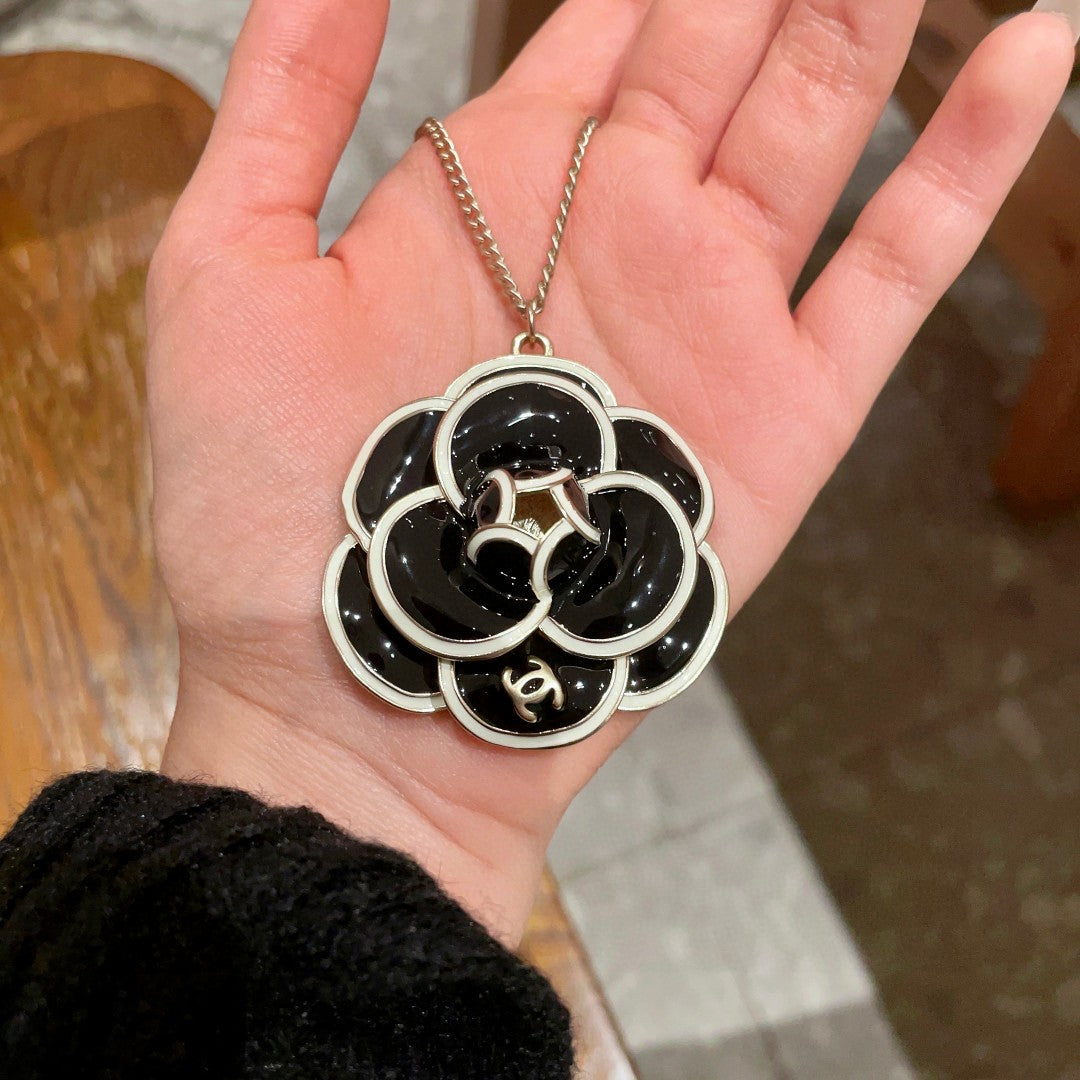 Camellia Pendant Necklace in Polished Metal-Tone – Camellia Detail – Design 029 side detail