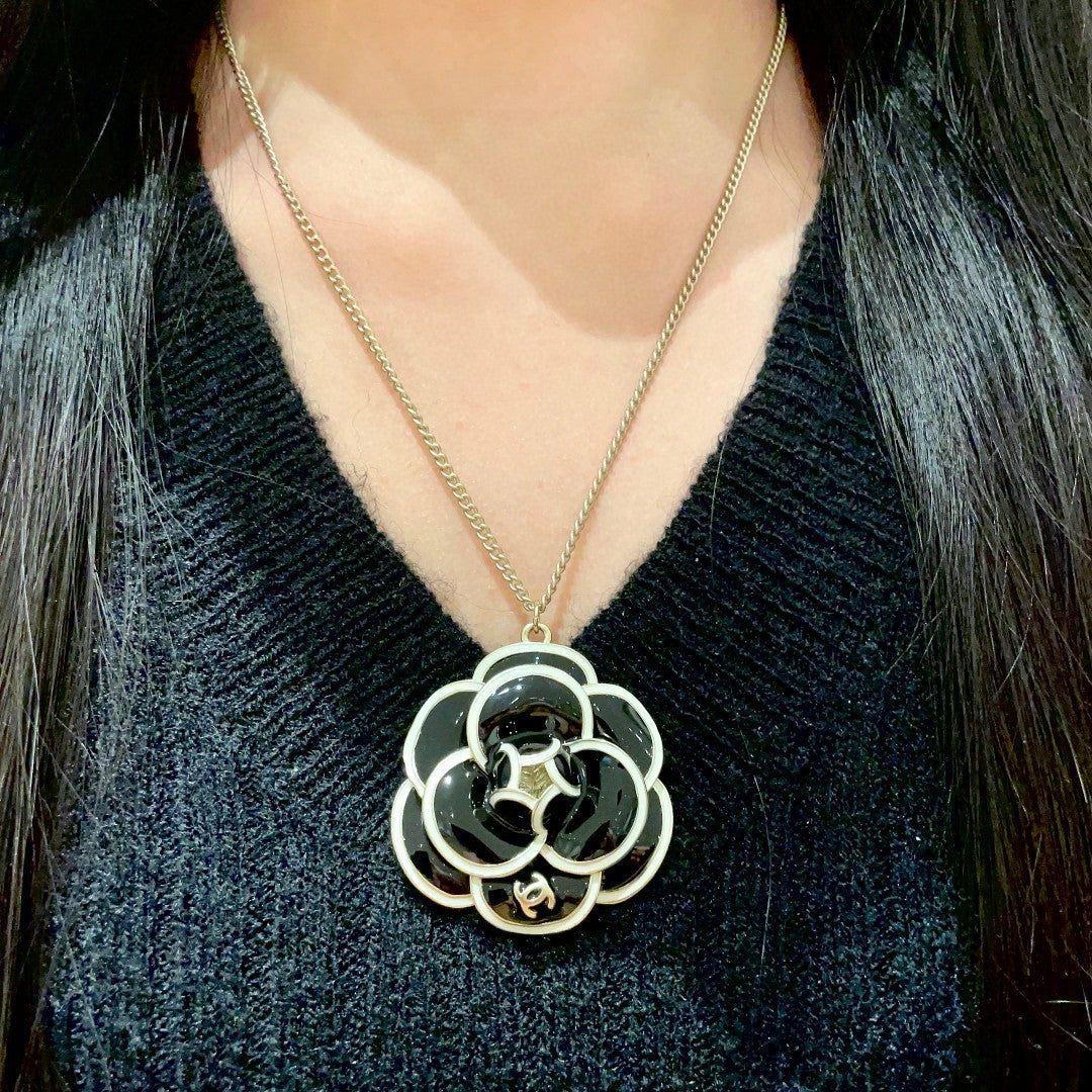 Camellia Pendant Necklace in Polished Metal-Tone – Camellia Detail – Design 029 detail view