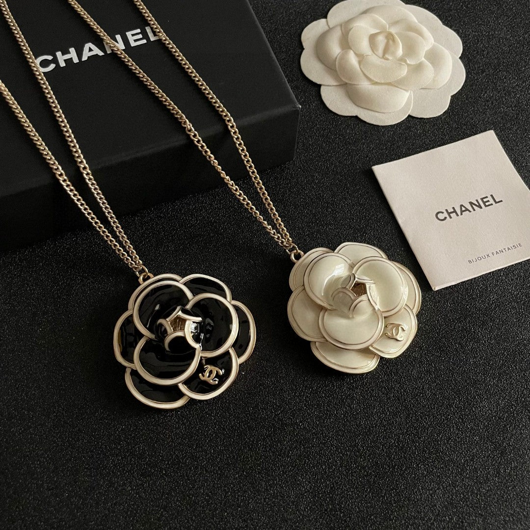 Camellia Pendant Necklace in Polished Metal-Tone – Camellia Detail – Design 028 styled product view