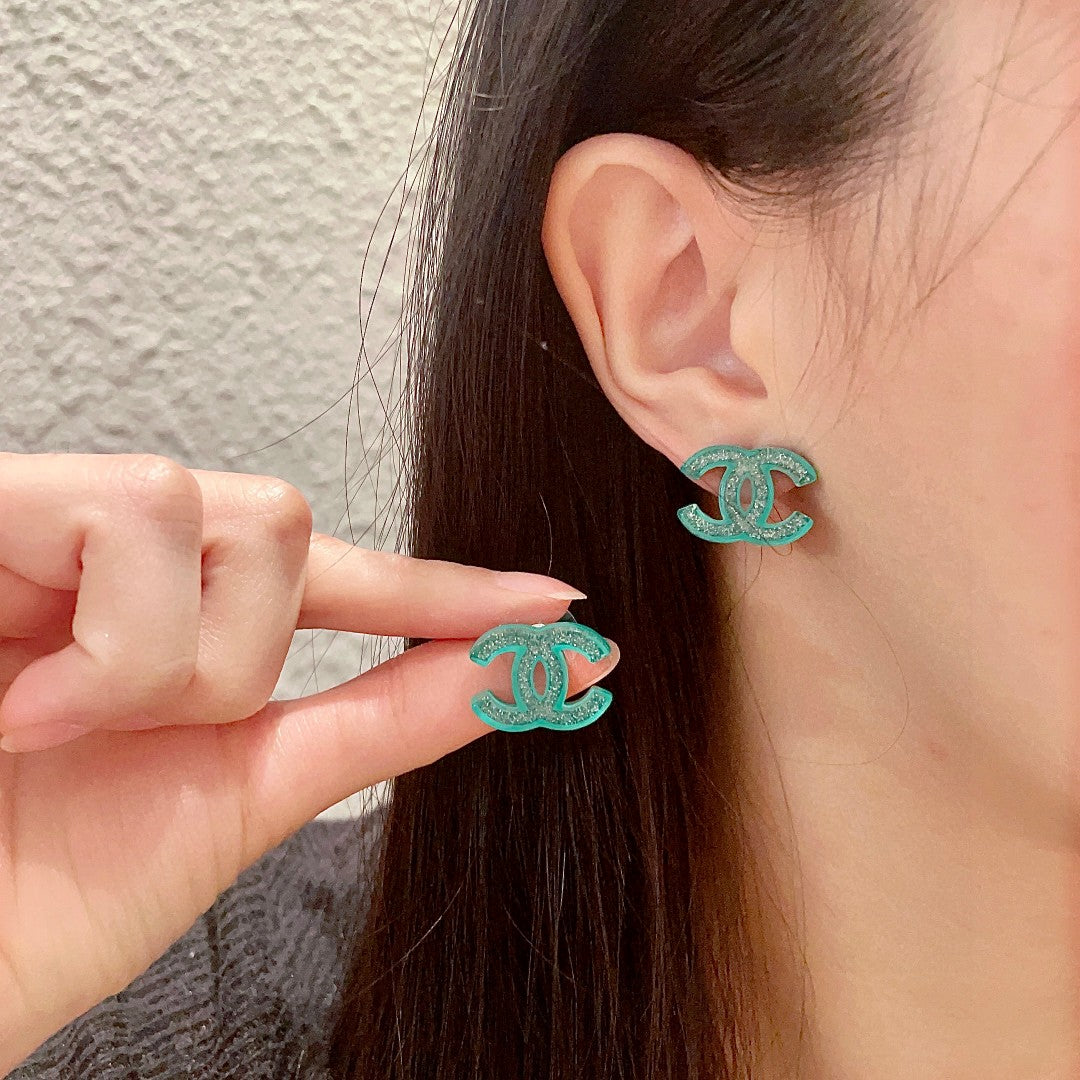 Double-C Emblem Stud Earrings in Polished Metal-Tone – Design 469 main product view