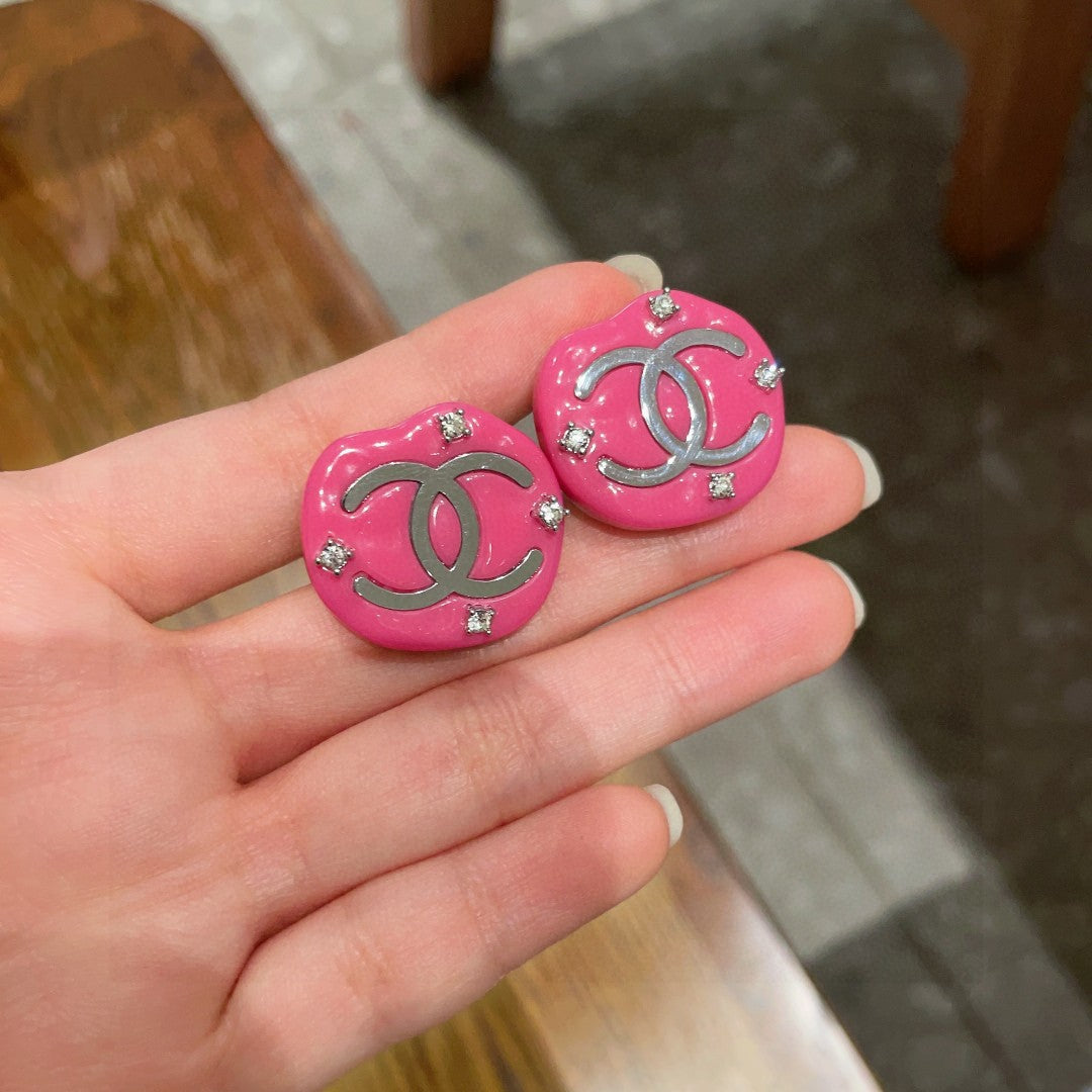 Double-C Emblem Crystal-Accent Stud Earrings – Design 006 main product view
