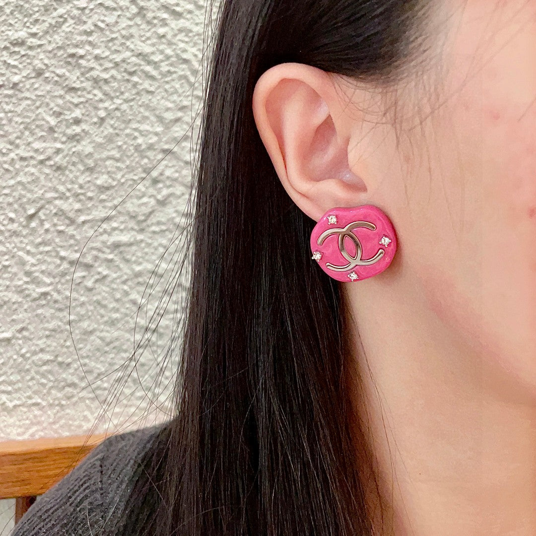 Double-C Emblem Crystal-Accent Stud Earrings – Design 041 front product view