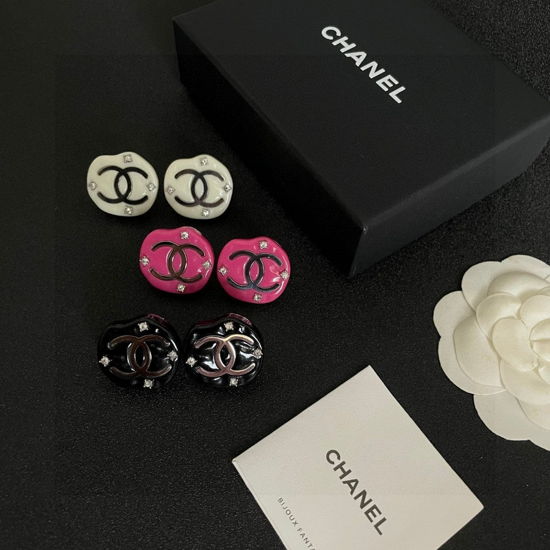 Double-C Emblem Crystal-Accent Stud Earrings – Design 006 close-up detail
