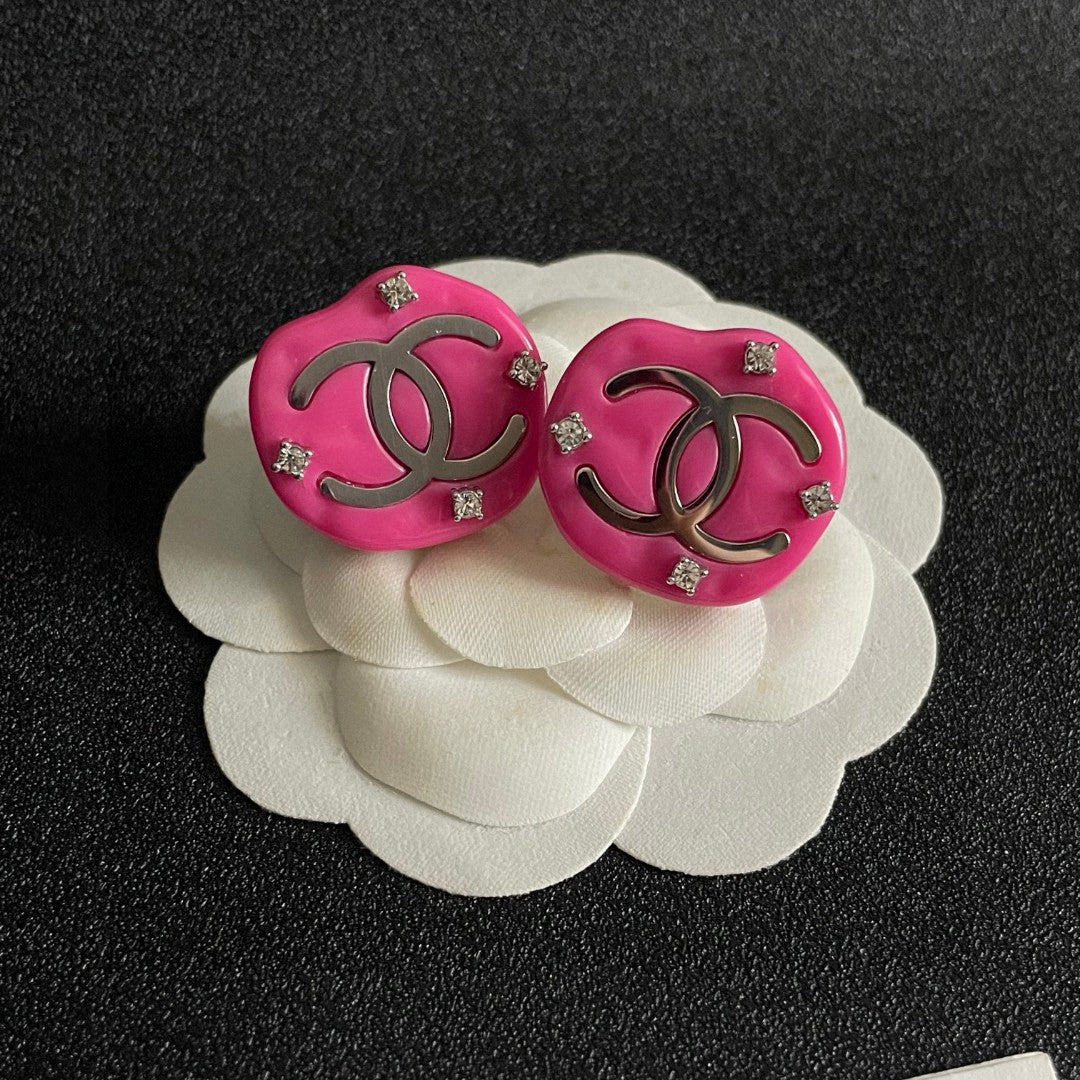 Double-C Emblem Crystal-Accent Stud Earrings – Design 006 front product view