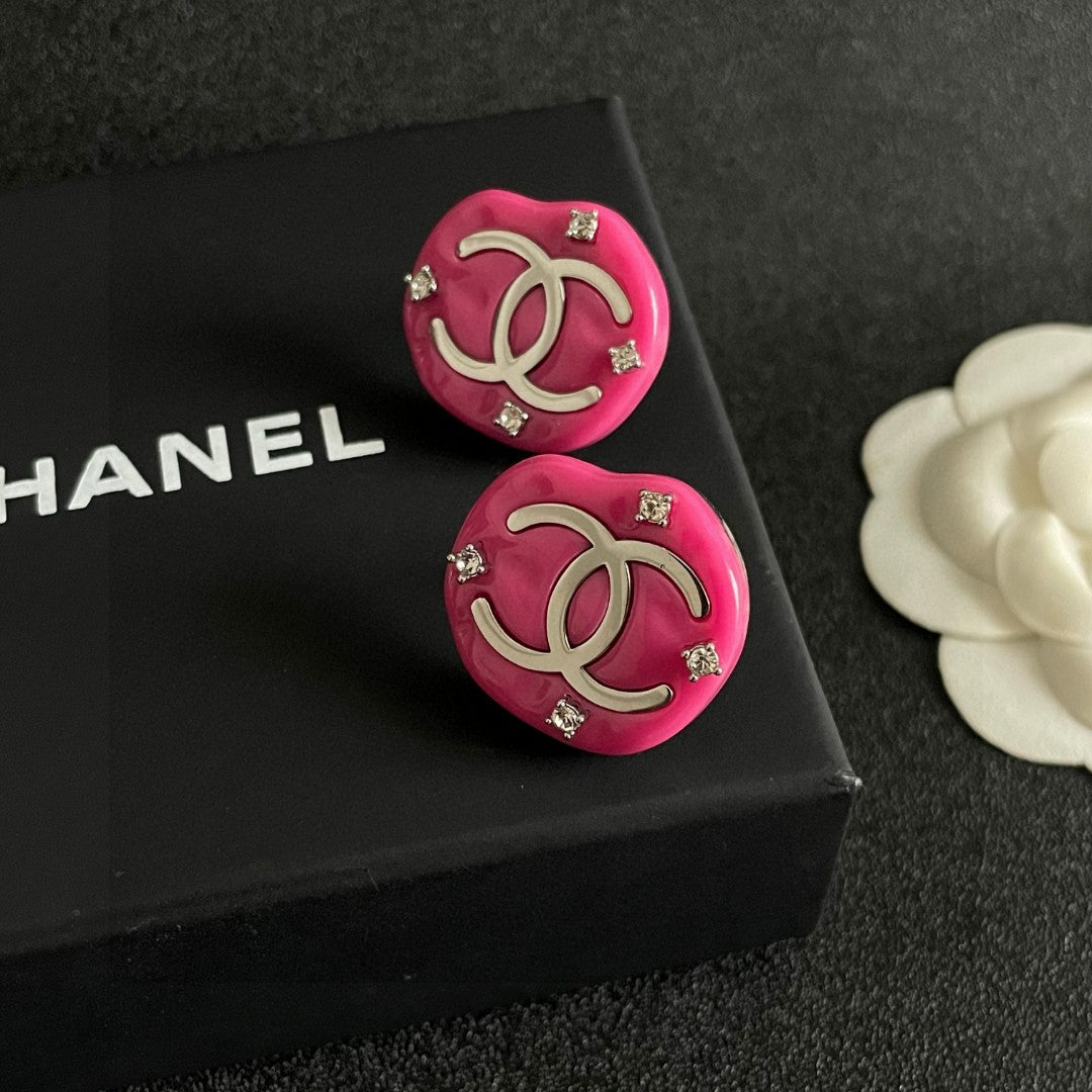 Double-C Emblem Crystal-Accent Stud Earrings – Design 041 detail view