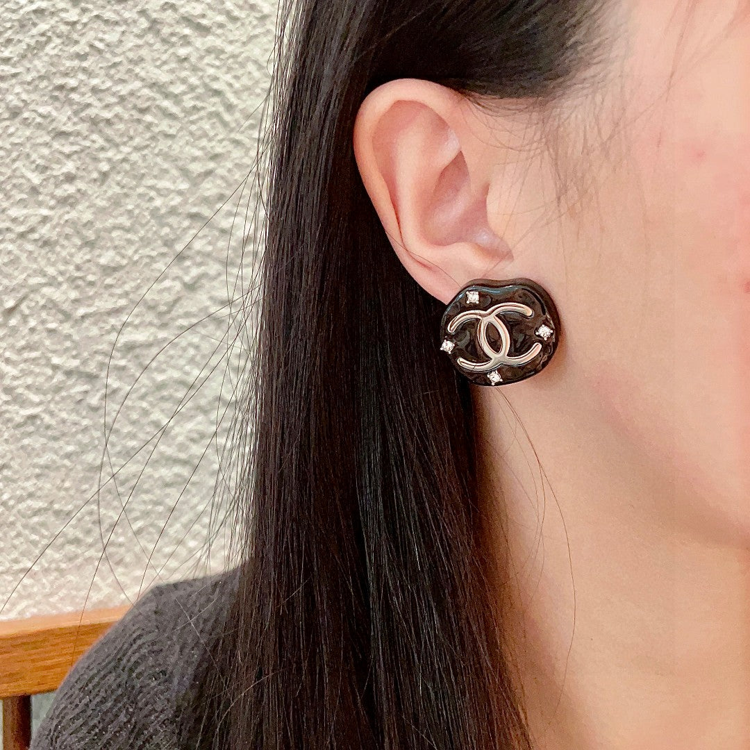 Double-C Emblem Crystal-Accent Stud Earrings – Design 005 detail view