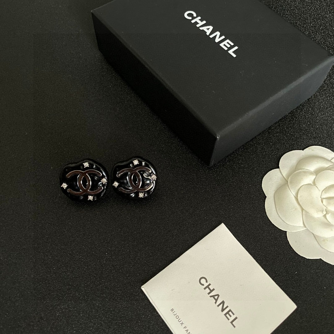 Double-C Emblem Crystal-Accent Stud Earrings – Design 005 close-up detail