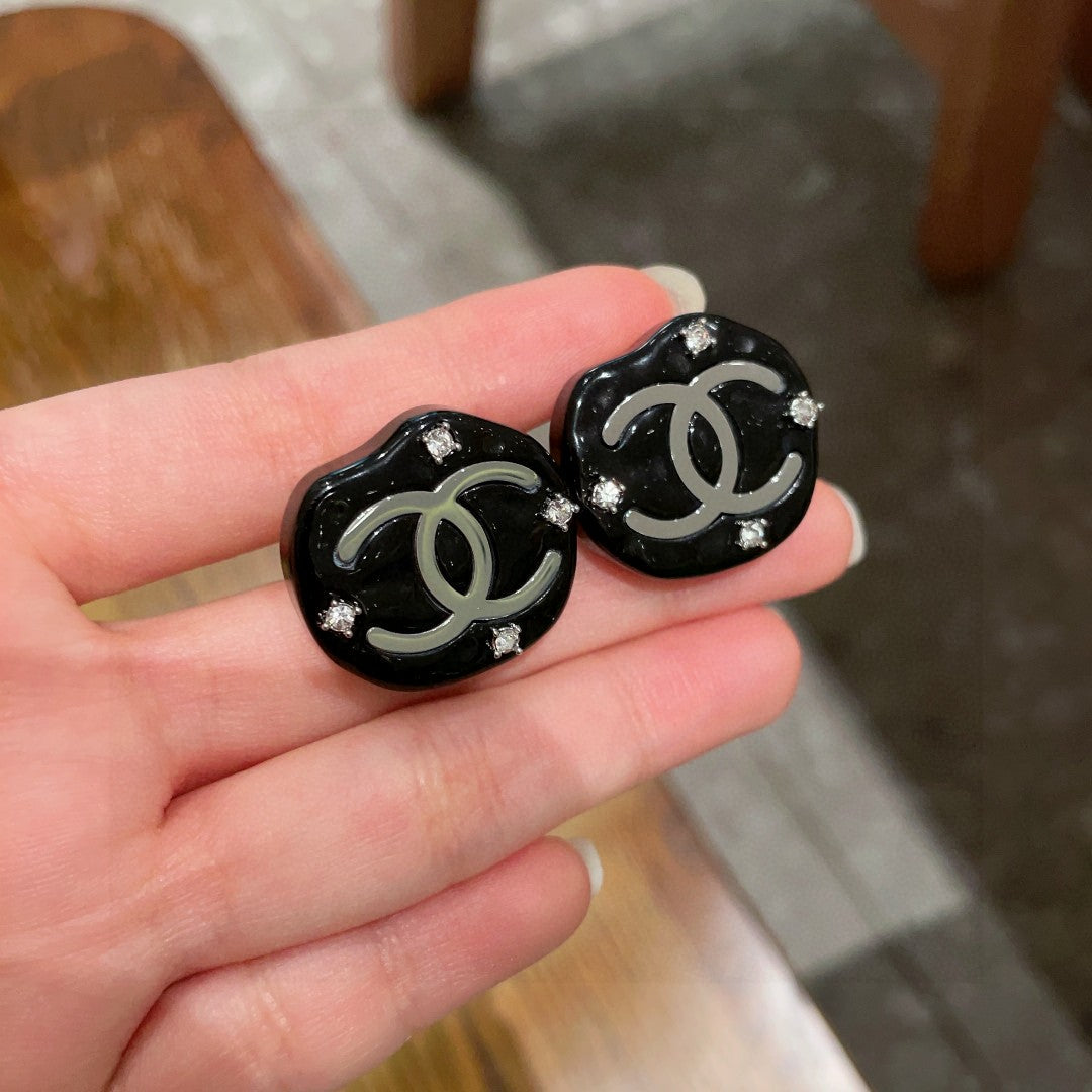 Double-C Emblem Crystal-Accent Stud Earrings – Design 058 side detail