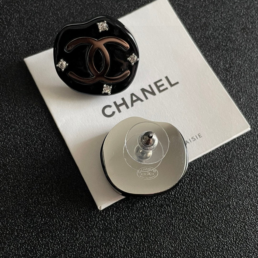 Double-C Emblem Crystal-Accent Stud Earrings – Design 040 main product view