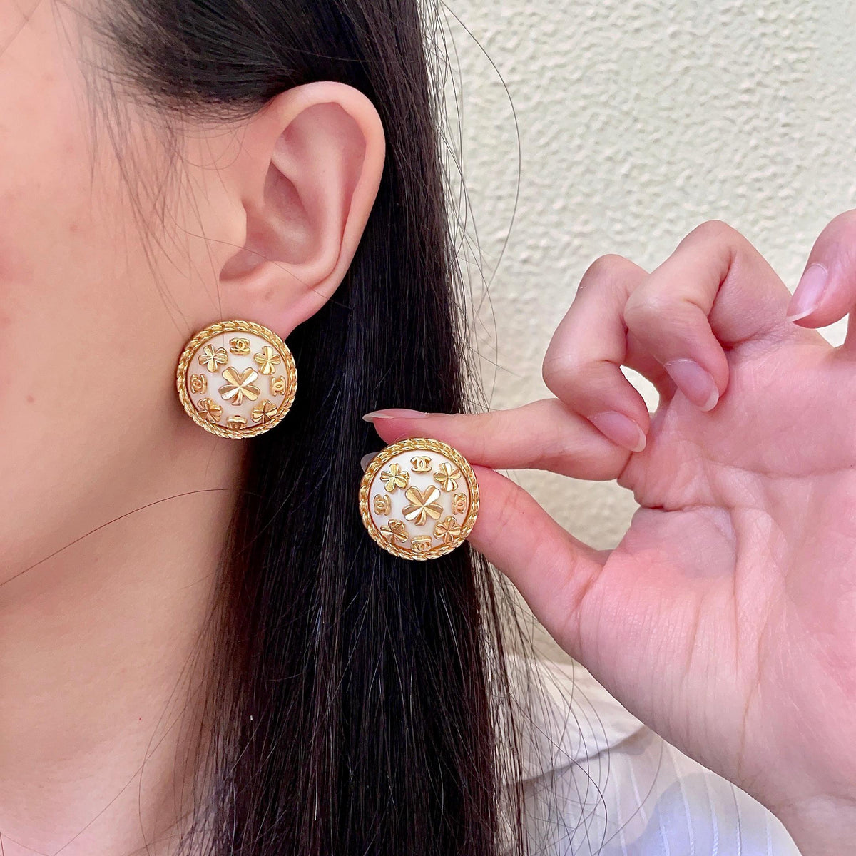 Camellia Stud Earrings in Polished Metal-Tone – Camellia Detail – Design 056 main product view