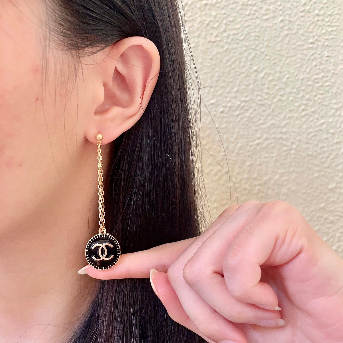 Double-C Emblem Statement Earrings in Polished Metal-Tone – Design 008 front product view