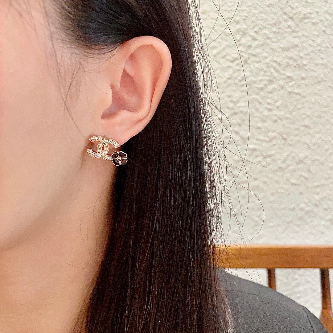 Camellia Stud Earrings in Polished Metal-Tone – Camellia Detail – Design 049 detail view