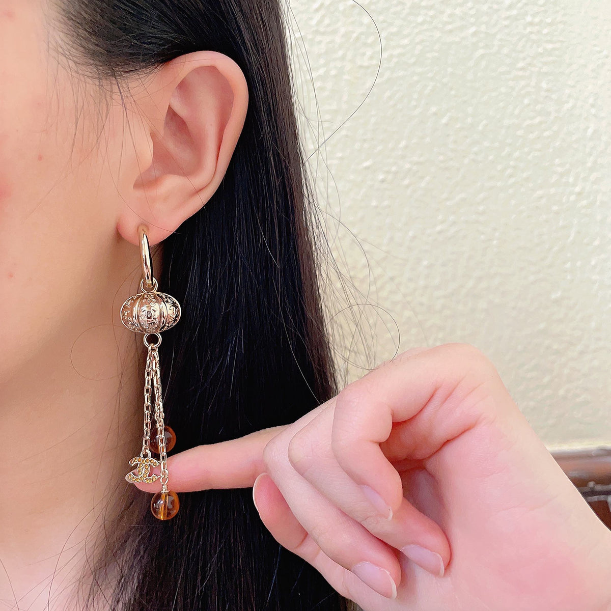 Double-C Emblem Crystal-Accent Statement Earrings – Design 014 front product view