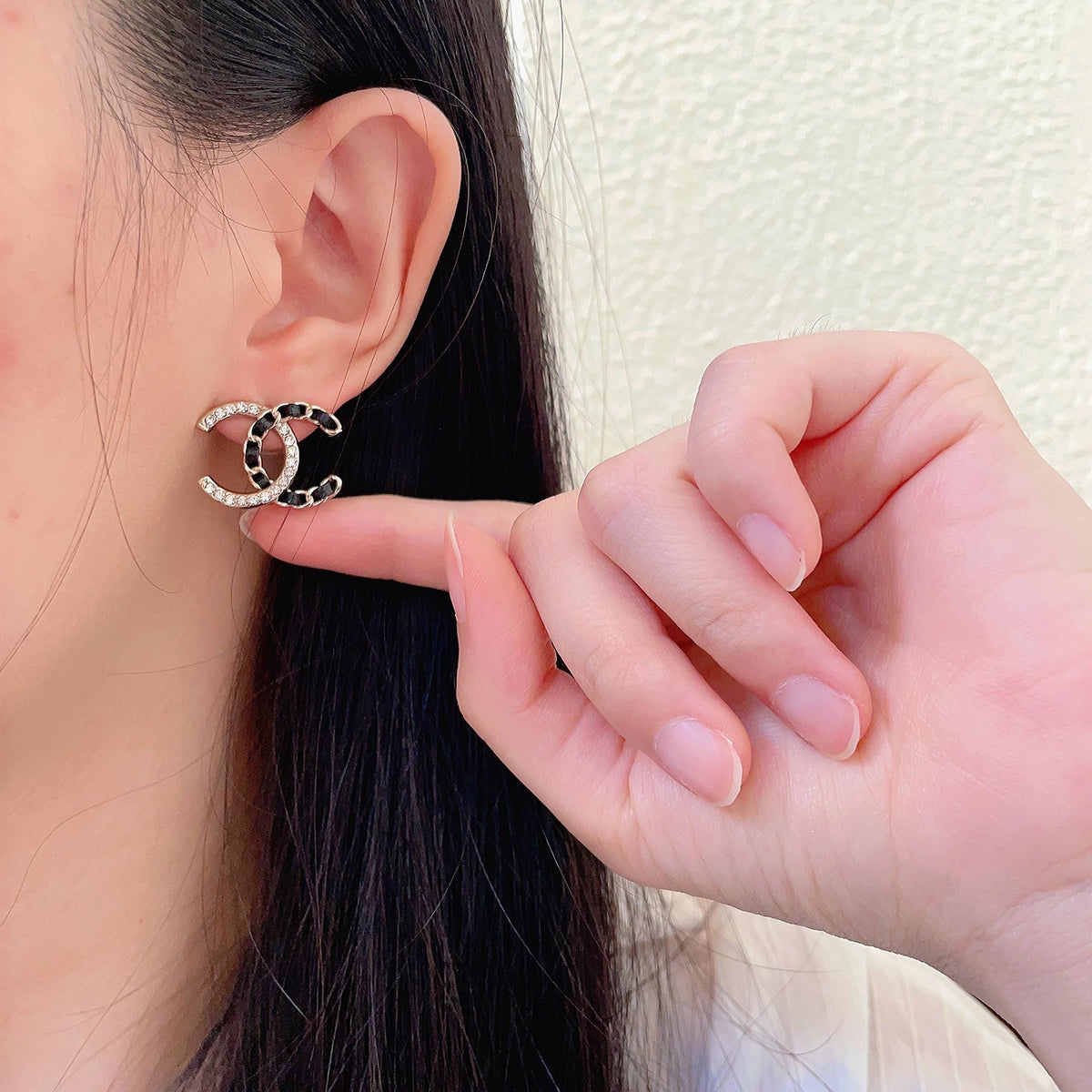 Double-C Emblem Crystal-Accent Stud Earrings – Design 011 front product view
