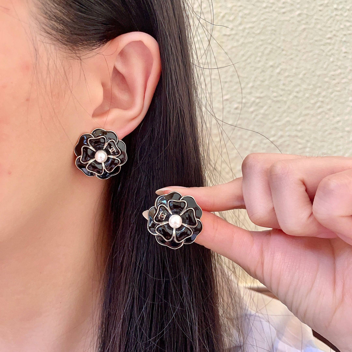 Camellia Stud Earrings in Polished Metal-Tone – Camellia Detail – Design 009 main product view