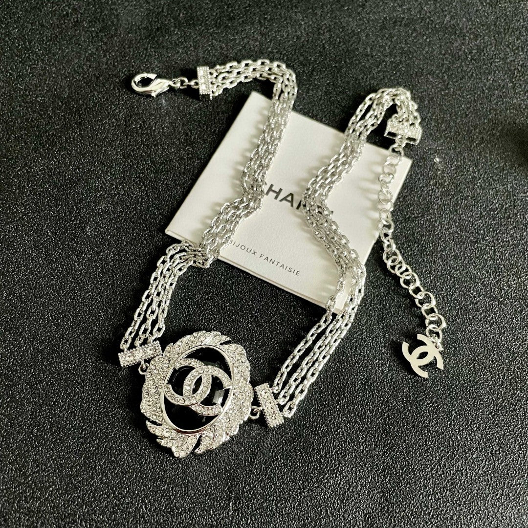 Double-C Emblem Crystal-Accent Pendant Necklace – Design 022 detail view
