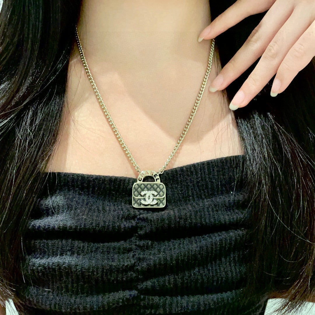 Double-C Emblem Pendant Necklace in Polished Metal-Tone – Design 022 main product view