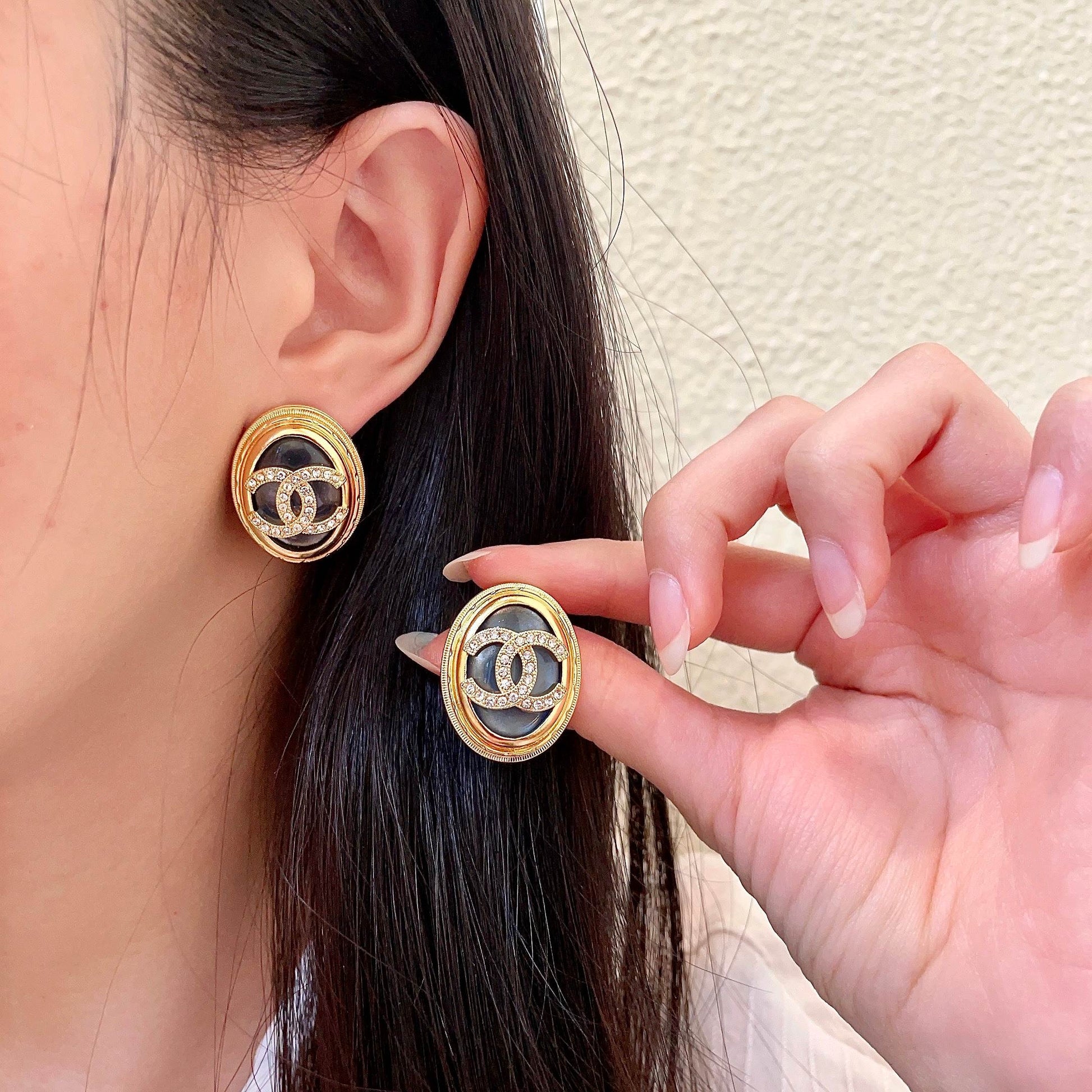 Double-C Emblem Crystal-Accent Stud Earrings – Design 020 main product view