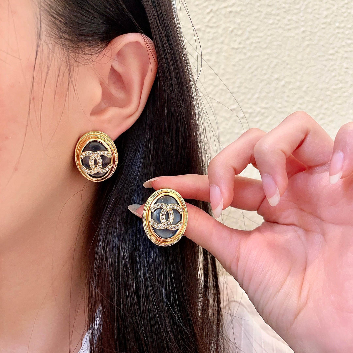 Double-C Emblem Crystal-Accent Stud Earrings – Design 054 main product view