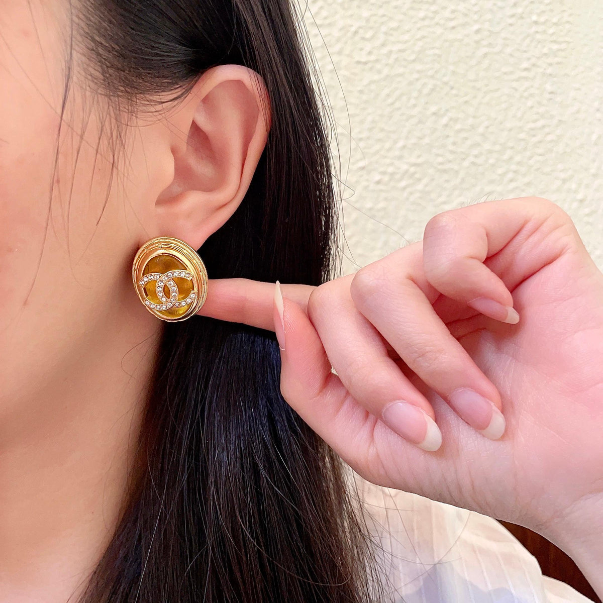 Double-C Emblem Crystal-Accent Stud Earrings – Design 021 front product view