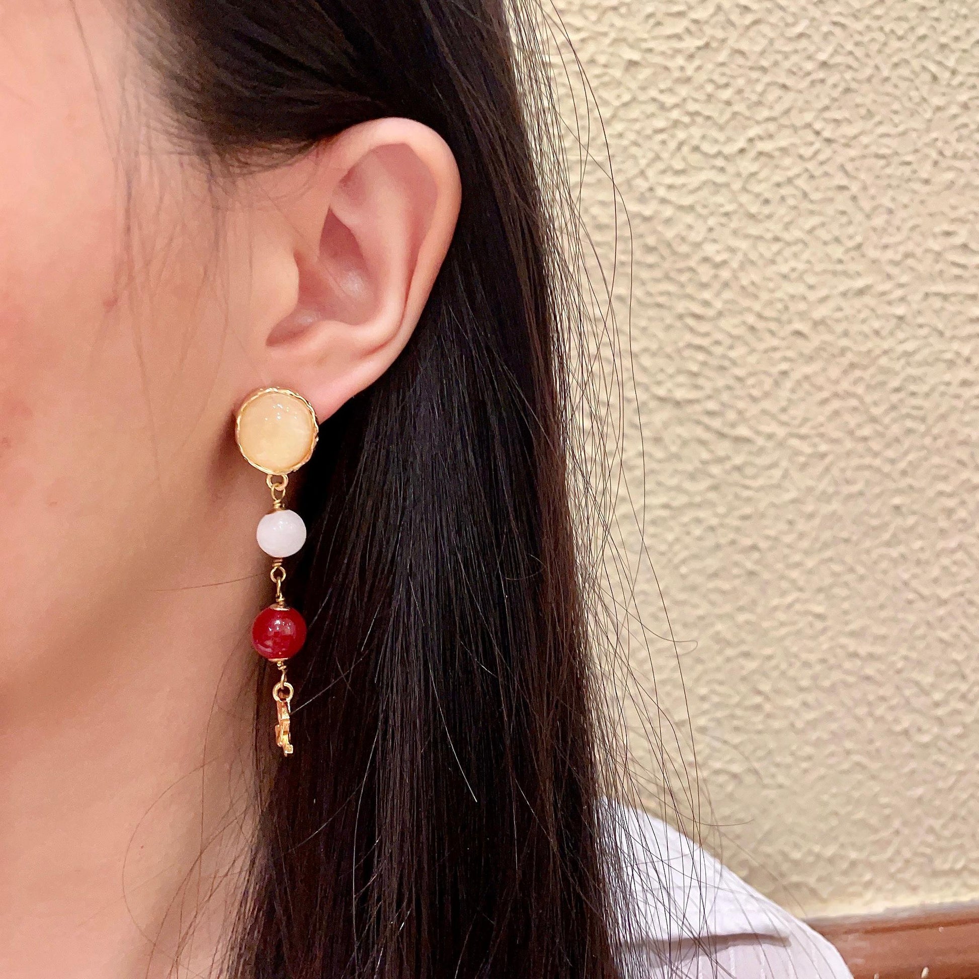 Double-C Emblem Statement Earrings in Polished Metal-Tone – Design 024 detail view