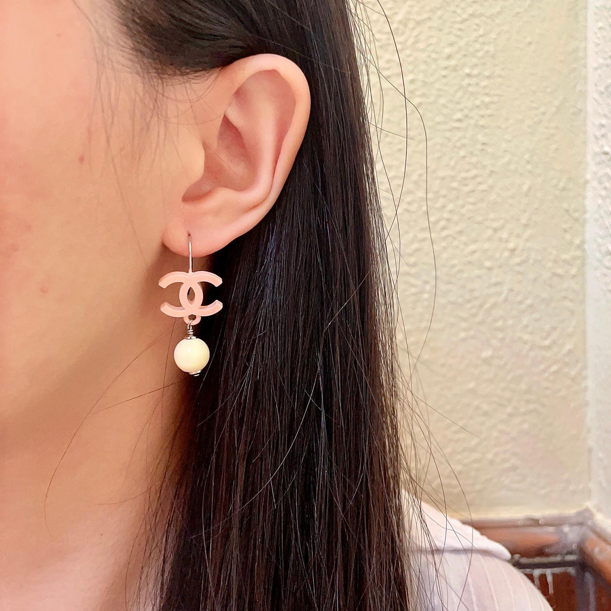 Double-C Emblem Statement Earrings in Polished Metal-Tone – Design 028 detail view