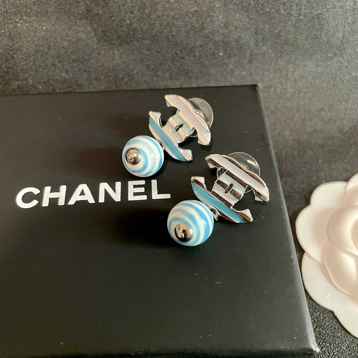 Double-C Emblem Statement Earrings in Polished Metal-Tone – Design 031 detail view
