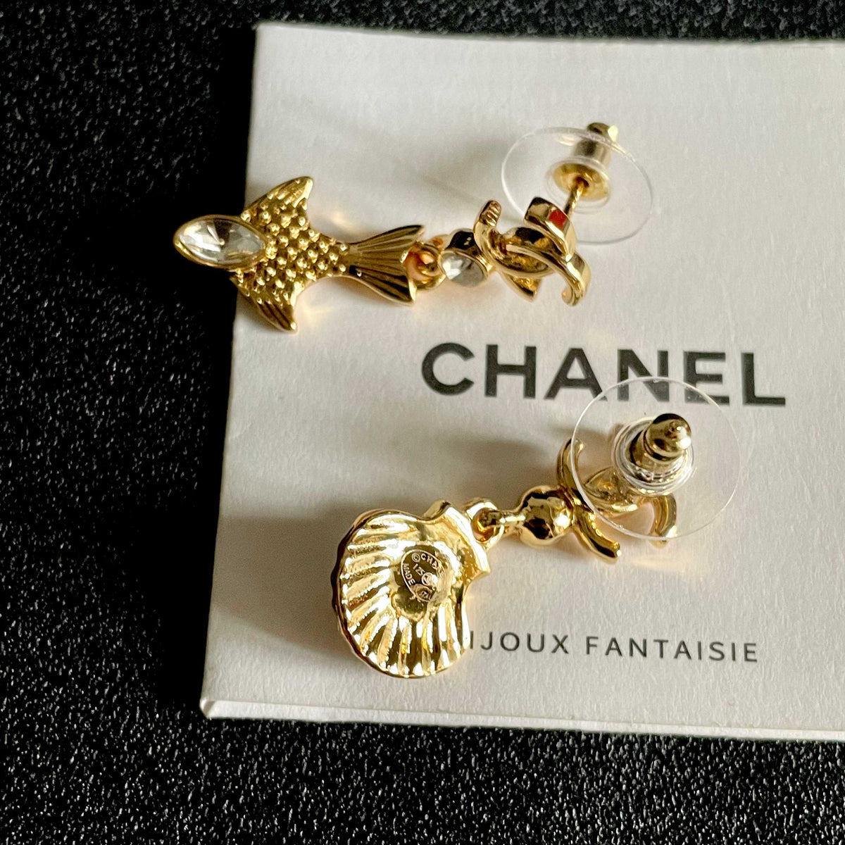 Double-C Emblem Statement Earrings in Polished Metal-Tone – Design 001 main product view