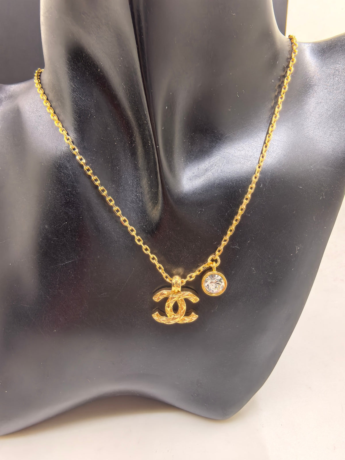 Signature Emblem Crystal-Accent Pendant Necklace – White Detail – Design 003 front product view