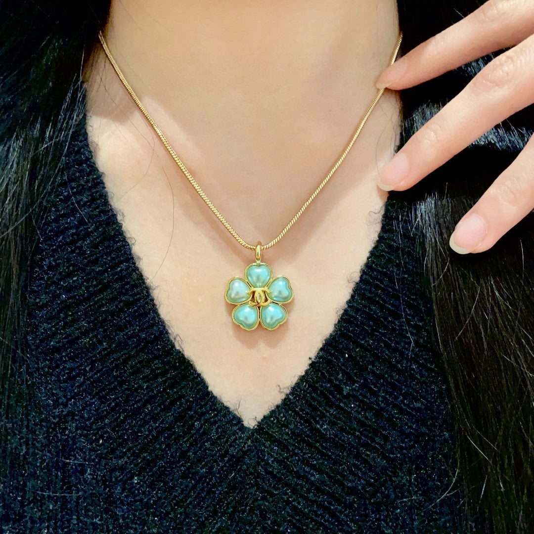 Camellia Pendant Necklace in Polished Metal-Tone – Camellia Detail – Design 016 main product view