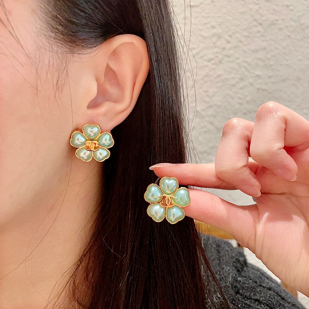 Camellia Stud Earrings in Polished Metal-Tone – Camellia Detail – Design 035 main product view