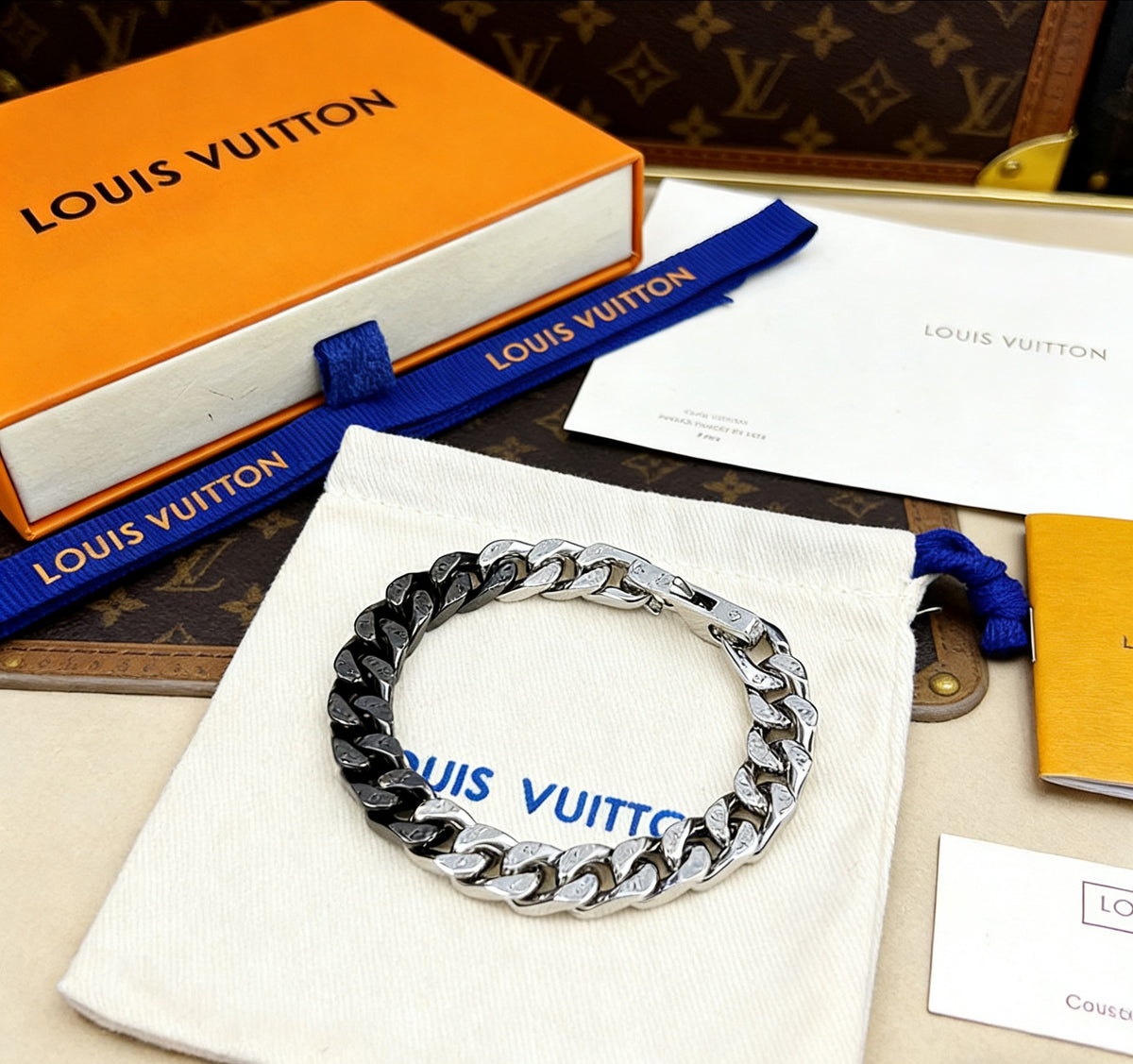 Signature Emblem Bracelet in Polished Metal-Tone – Black Detail main product view