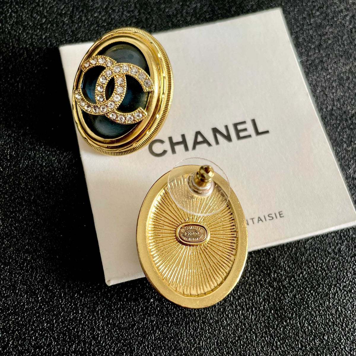Double-C Emblem Crystal-Accent Stud Earrings – Design 020 main product view
