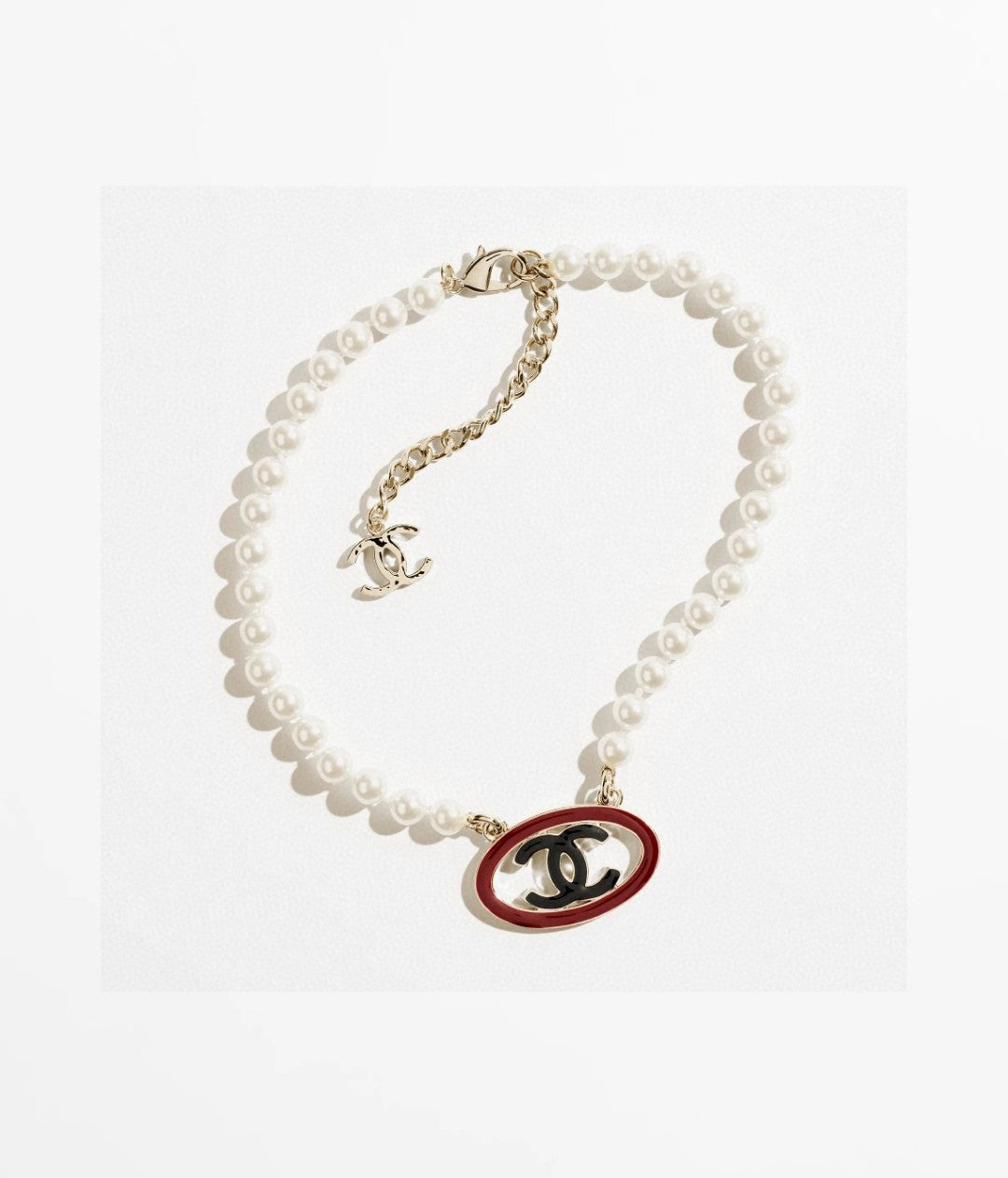 Double-C Emblem Pearl-Detail Pendant Necklace – Pearl Detail – Design 078 main product view