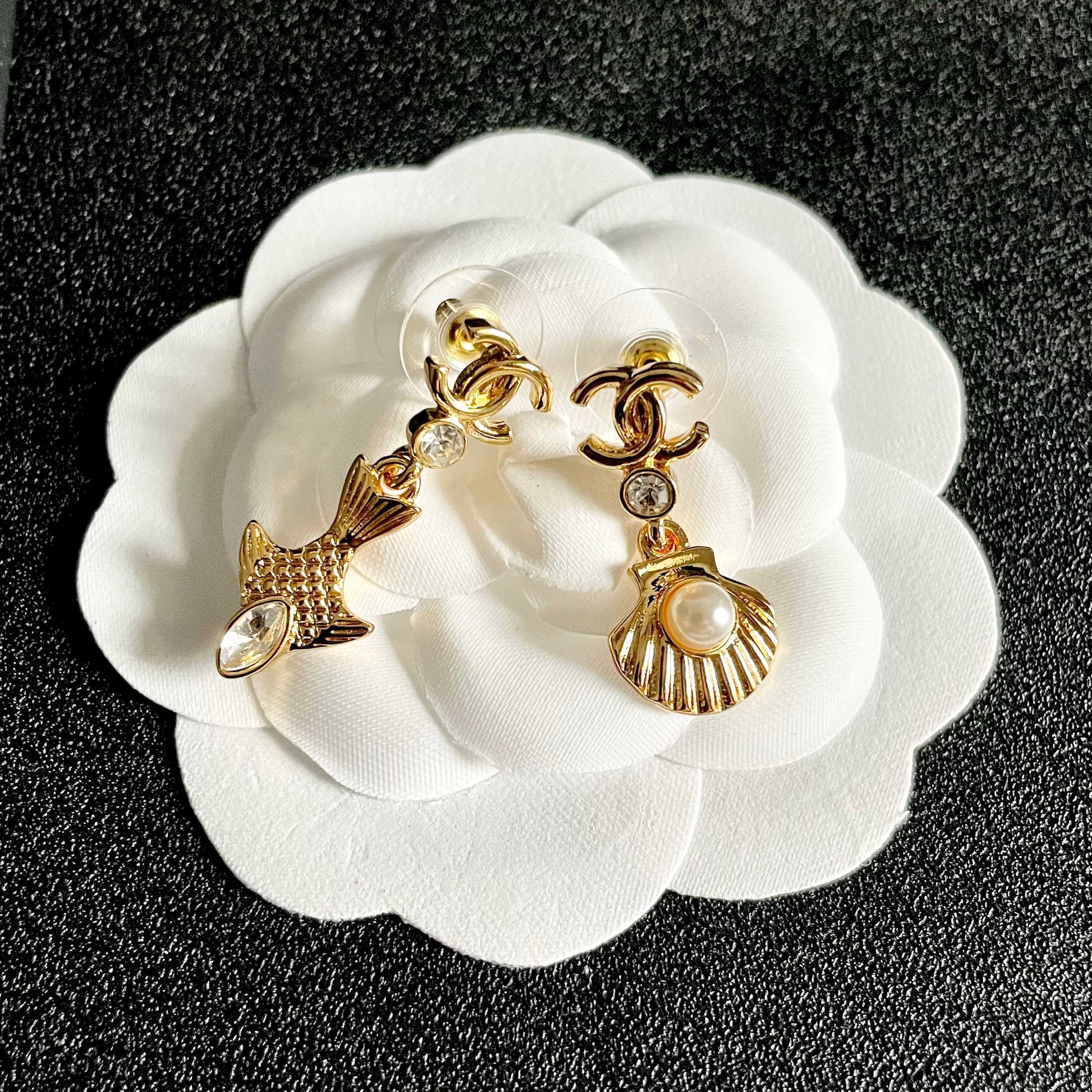 Double-C Emblem Statement Earrings in Polished Metal-Tone – Design 021 front product view