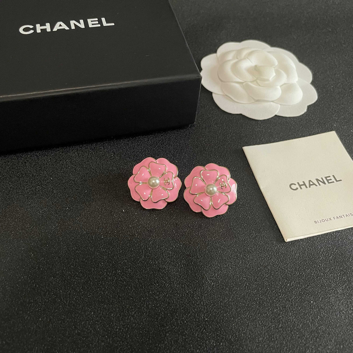 Camellia Stud Earrings in Polished Metal-Tone – Camellia Detail – Design 023 styled product view