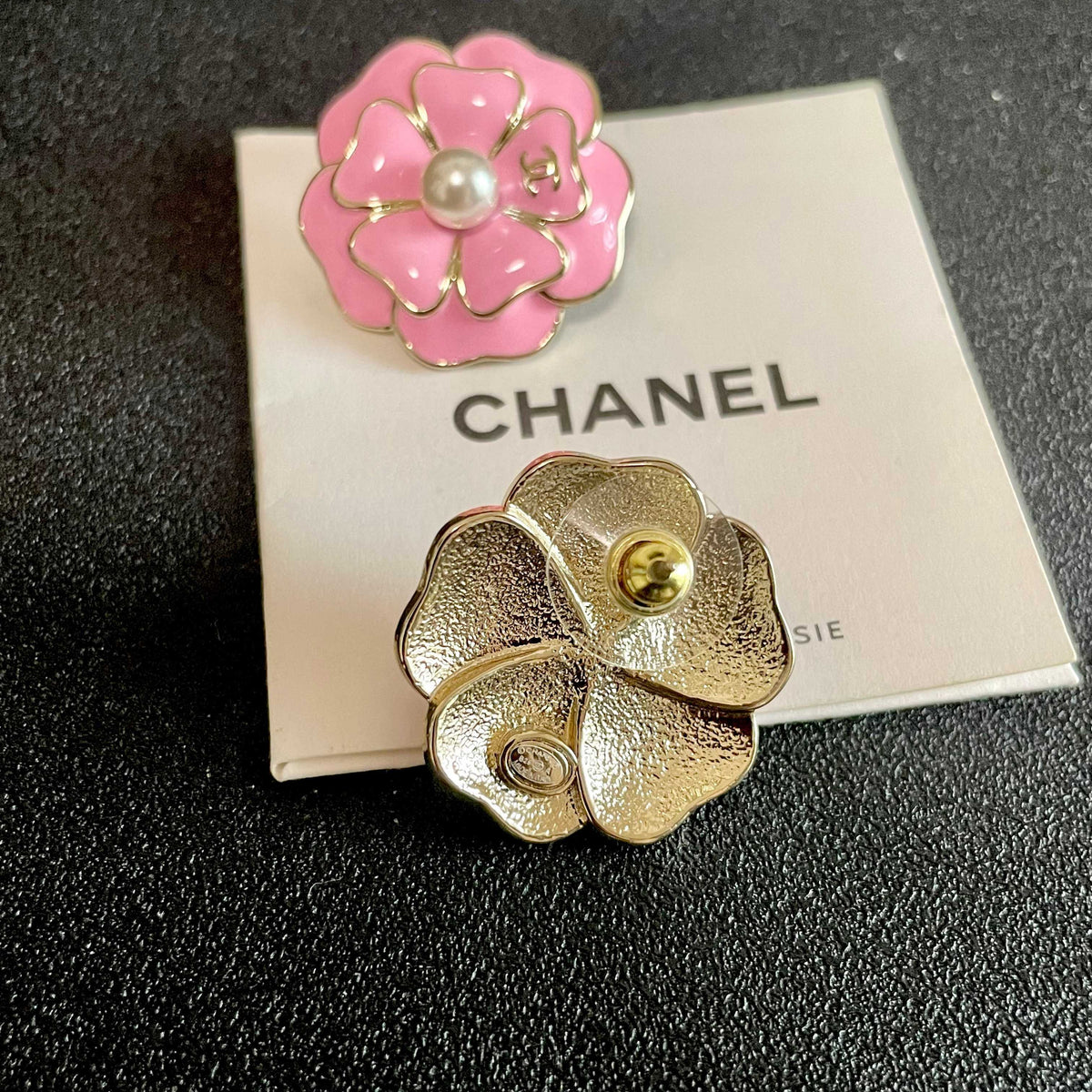 Camellia Stud Earrings in Polished Metal-Tone – Camellia Detail – Design 023 main product view