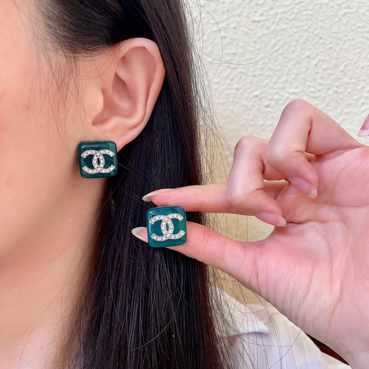 Double-C Emblem Crystal-Accent Stud Earrings – Design 015 main product view