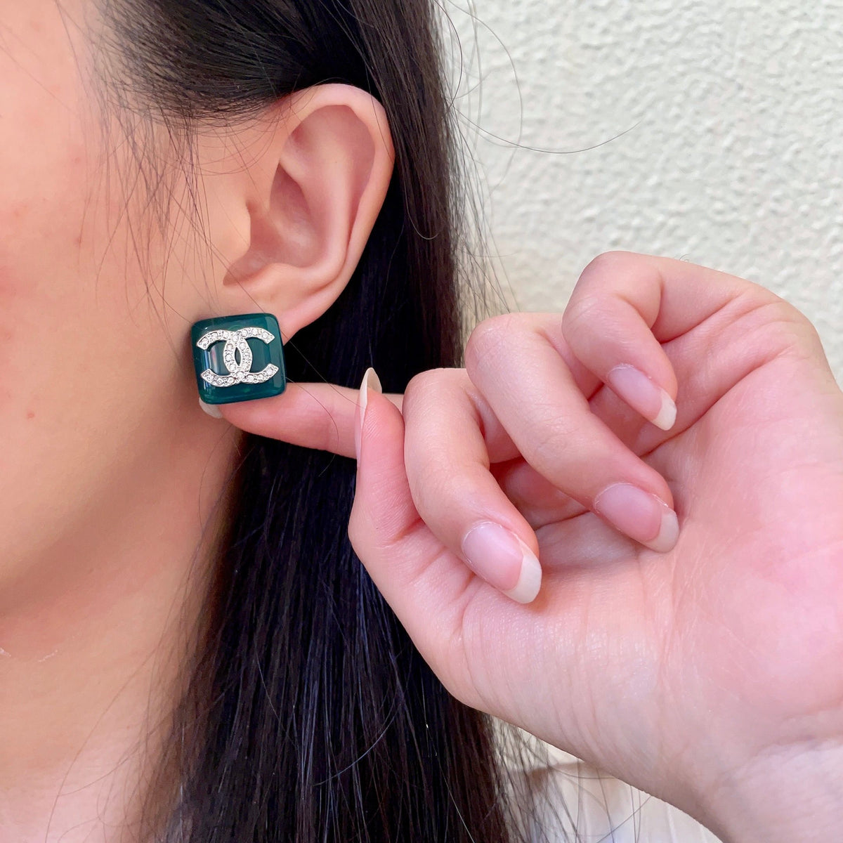 Double-C Emblem Crystal-Accent Stud Earrings – Design 015 front product view