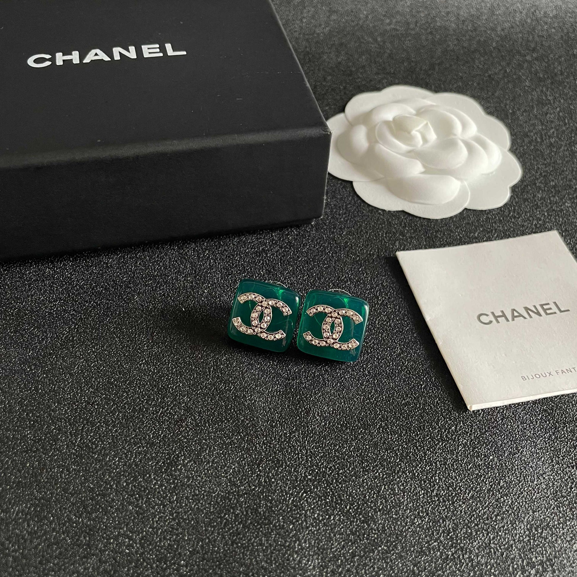 Double-C Emblem Crystal-Accent Stud Earrings – Design 015 styled product view