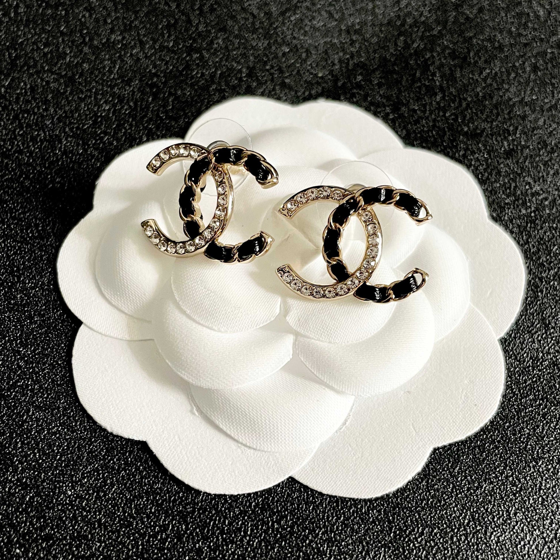 Double-C Emblem Crystal-Accent Stud Earrings – Design 014 front product view