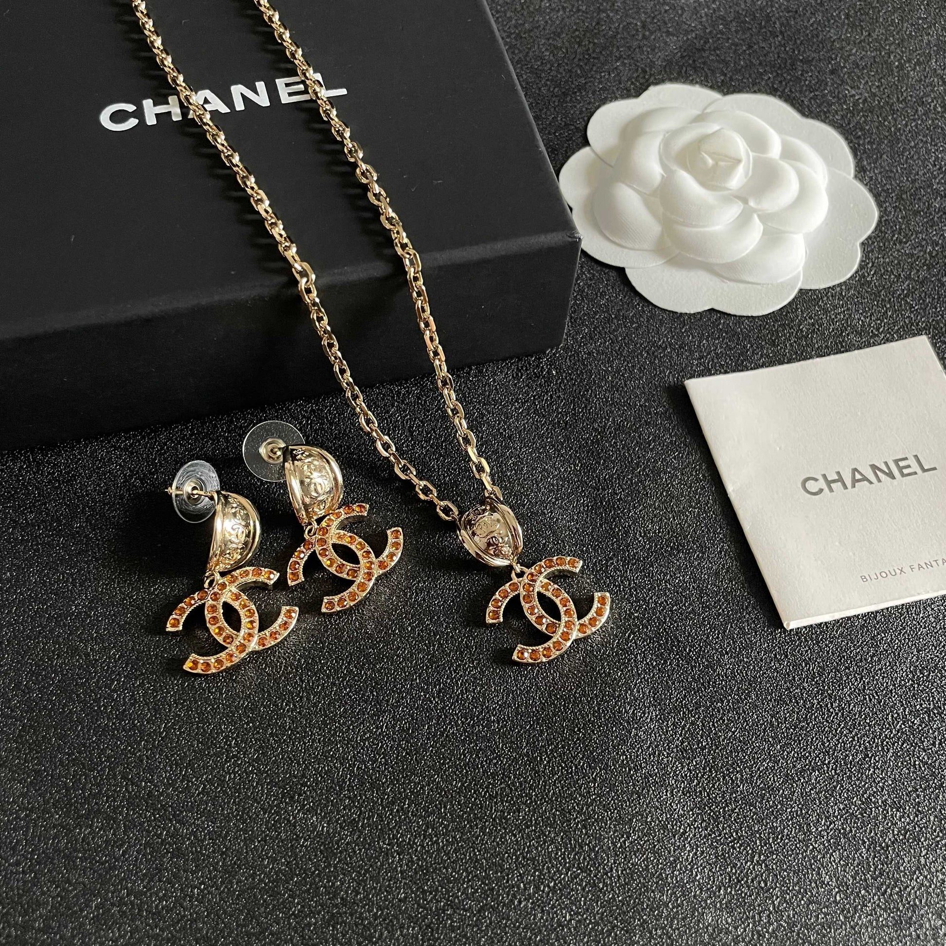 Double-C Emblem Crystal-Accent Statement Earrings – Design 013 side detail